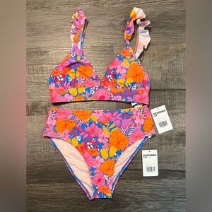 Women’s Multicolor Floral Ruffle Strap Bikini Set, Top and Bottom Size Small